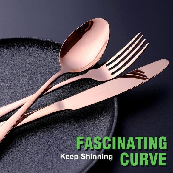 Copper/Rose Gold Silverware Set, 24-Piece Stainless Steel Flatware Set, Service - Picture 6 of 7